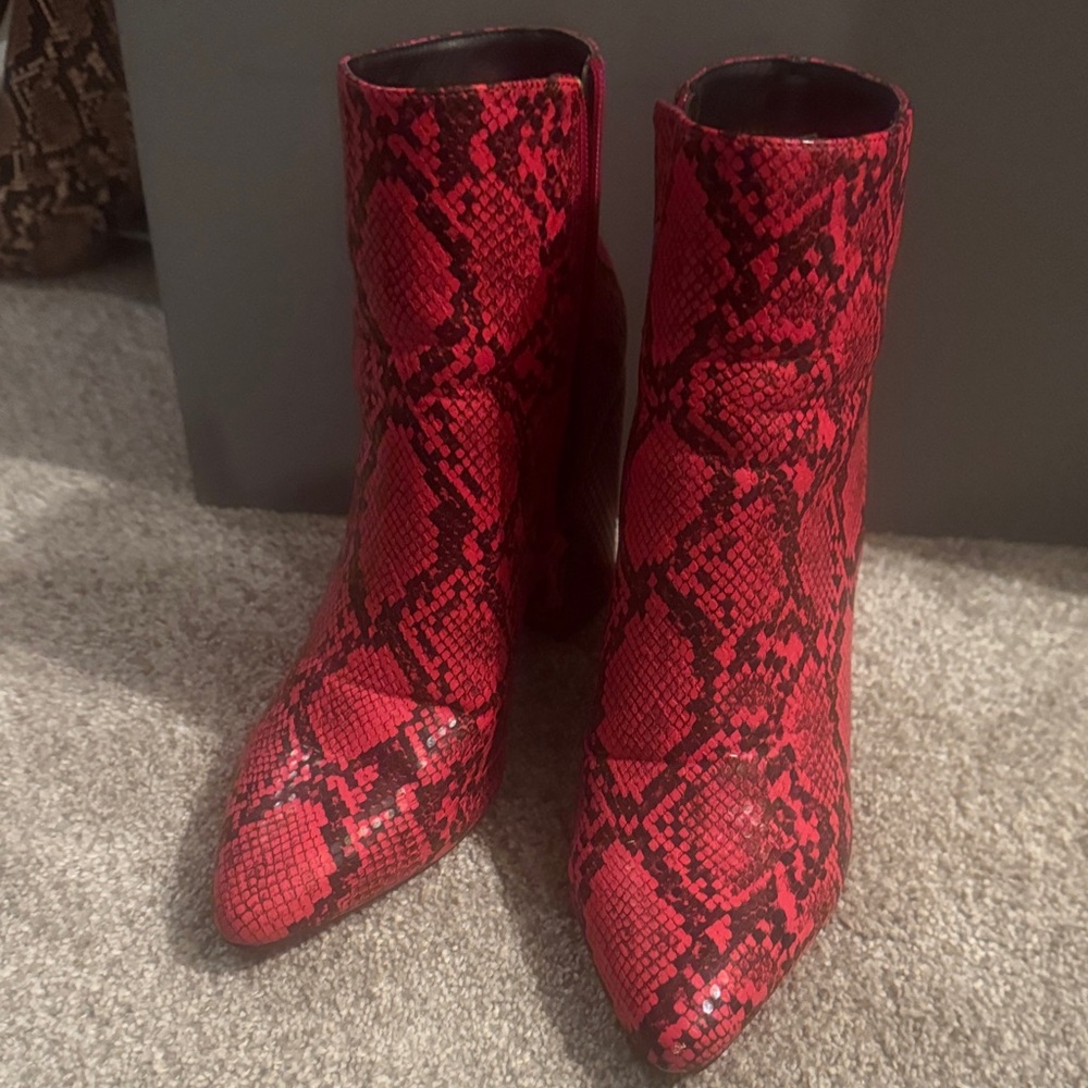 Red Snake Print Ankle Boots